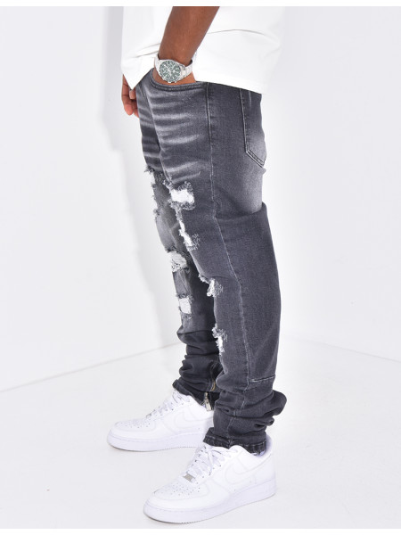 Jeans destroy à fermeture éclaire