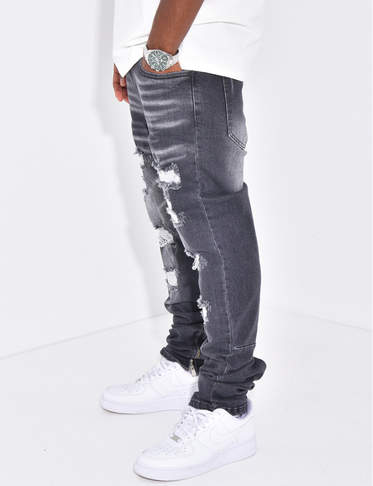 Jeans destroy à fermeture éclaire