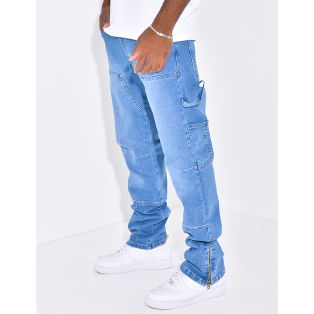 Jeans large à fermeture éclaire aux chevilles