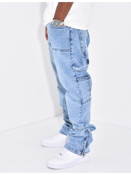 Jeans large à fermeture éclaire aux chevilles