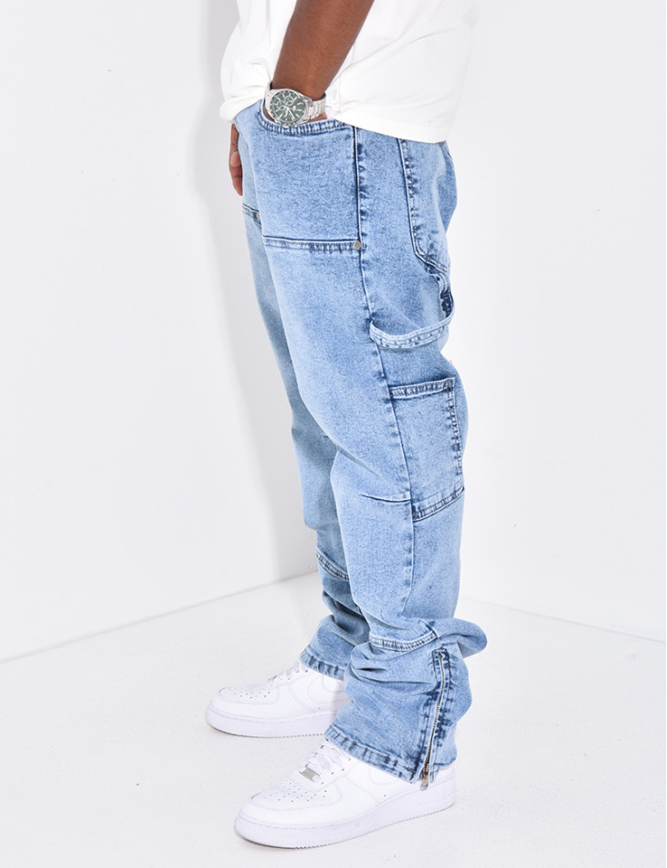 Jeans large à fermeture éclaire aux chevilles