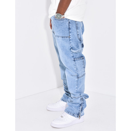 Jeans large à fermeture éclaire aux chevilles