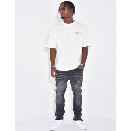 Jeans coupe droite à fermeture éclaire