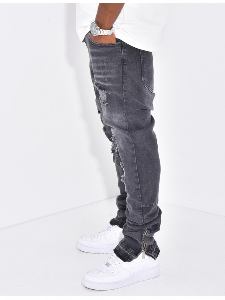 Jeans coupe droite à fermeture éclaire