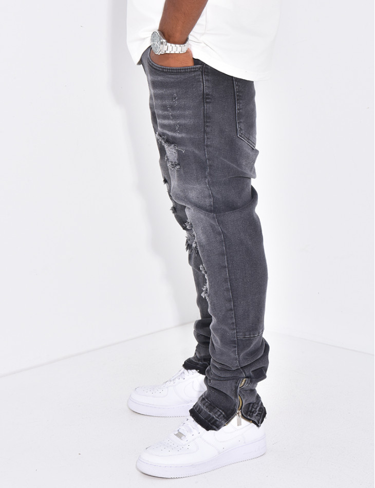 Jeans coupe droite à fermeture éclaire