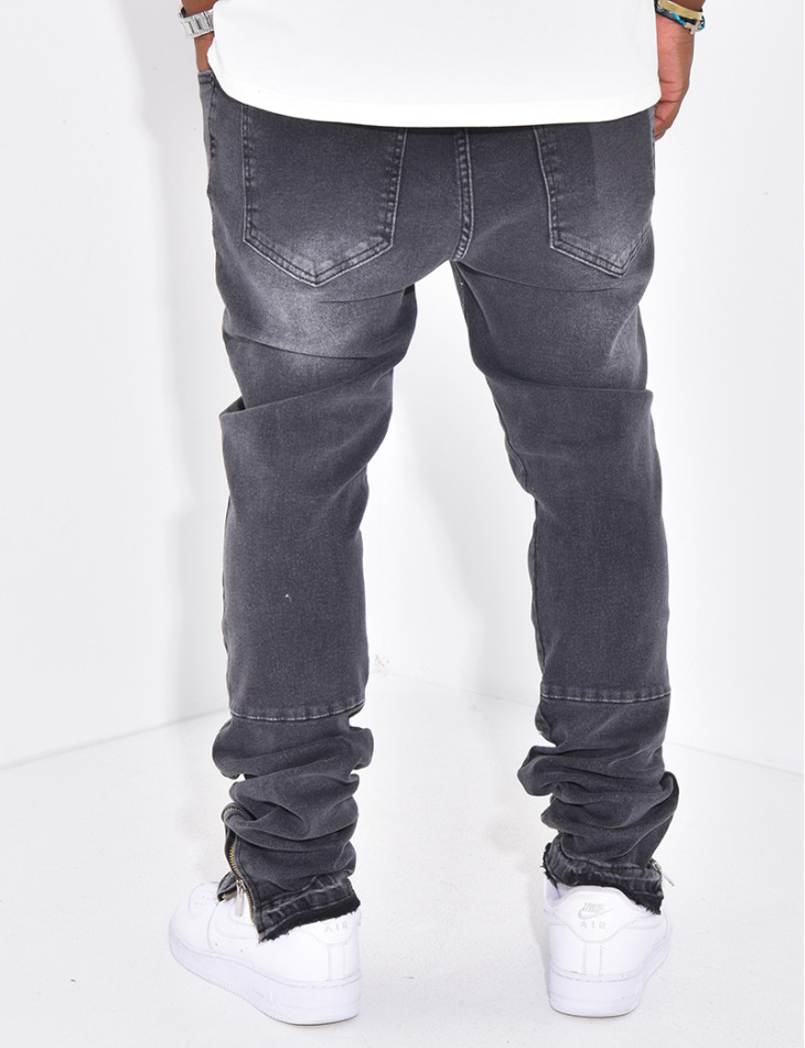 Jeans coupe droite à fermeture éclaire