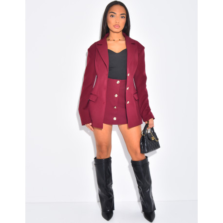 Jupe short taille haute à boutons dorés