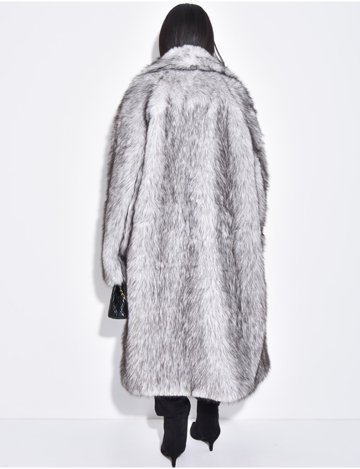 Manteau long oversize en fausse fourrure