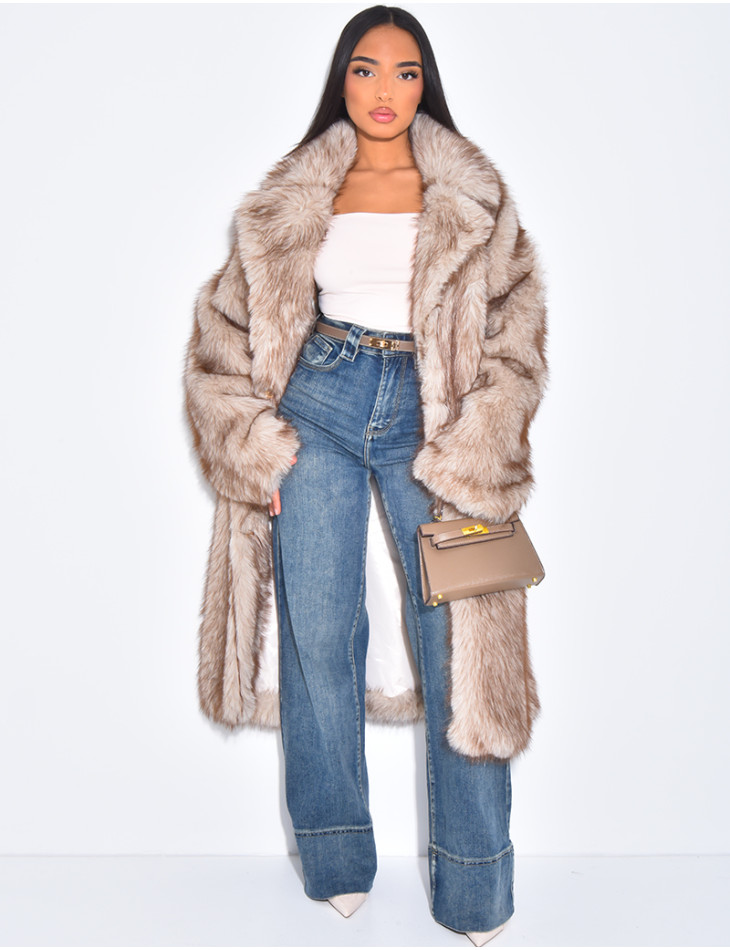 Manteau long oversize en fausse fourrure