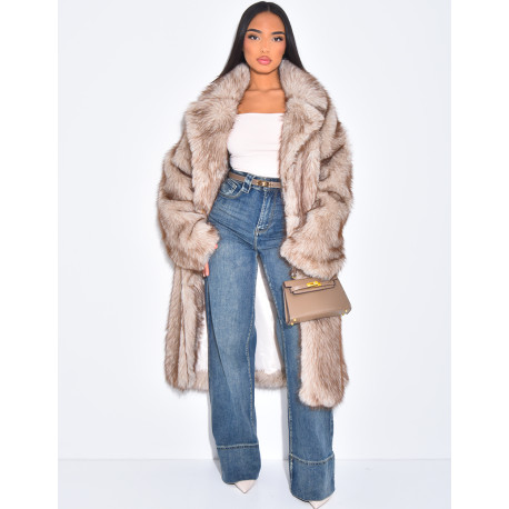 Manteau long oversize en fausse fourrure
