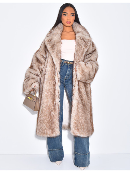 Manteau long oversize en fausse fourrure