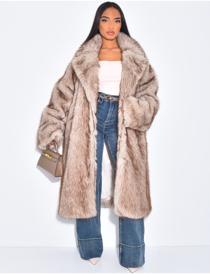 Manteau long oversize en fausse fourrure
