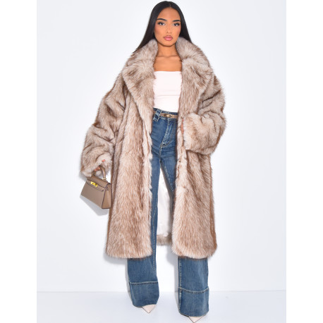 Manteau long oversize en fausse fourrure