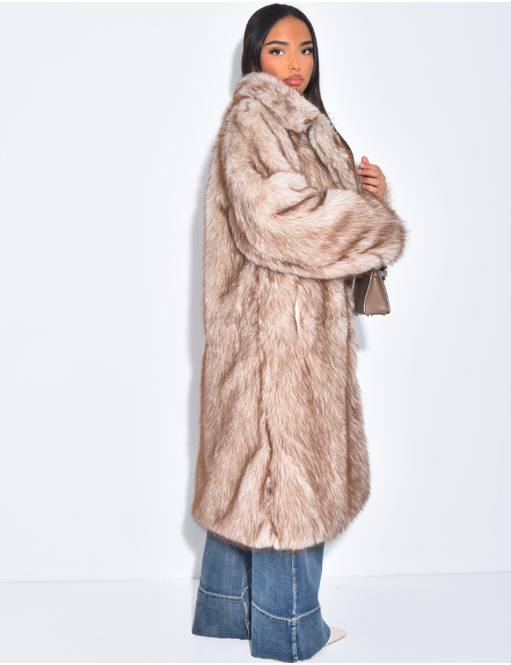 Manteau long oversize en fausse fourrure