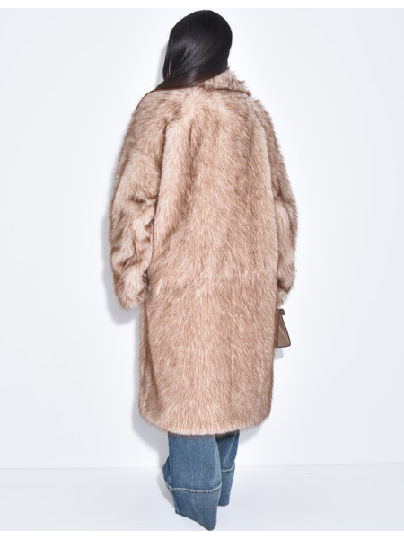 Manteau long oversize en fausse fourrure