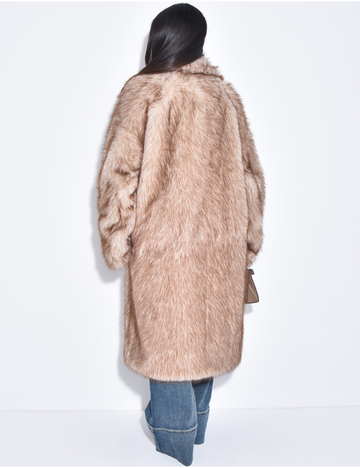 Manteau long oversize en fausse fourrure
