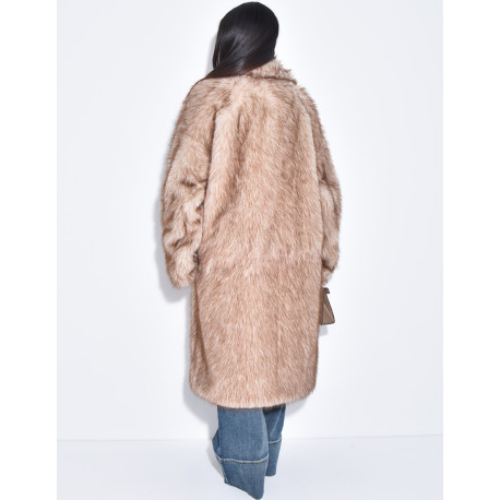 Manteau long oversize en fausse fourrure