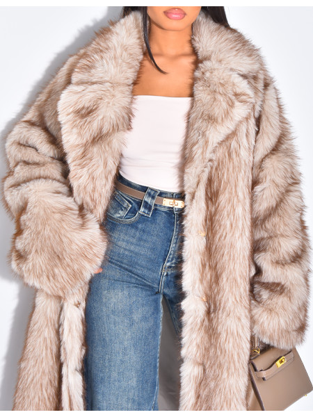 Manteau long oversize en fausse fourrure