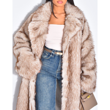 Manteau long oversize en fausse fourrure