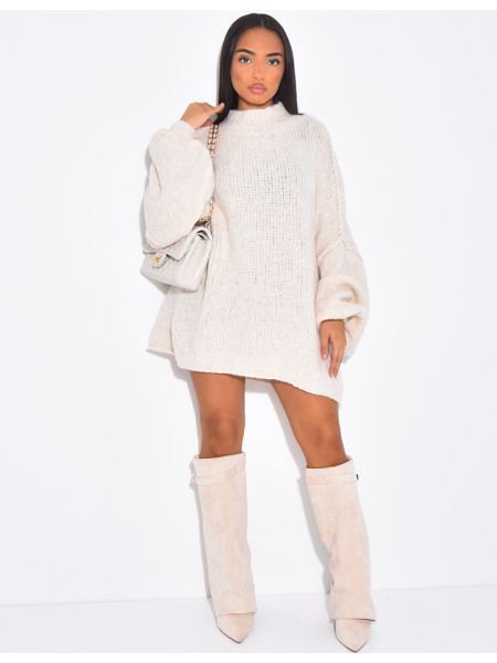 Pull long en maille épaisse à col montant