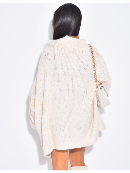 Pull long en maille épaisse à col montant