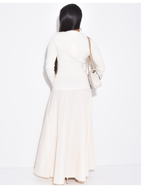 Robe pull longue à partie en coton ornée de boutons dorés