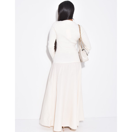 Robe pull longue à partie en coton ornée de boutons dorés