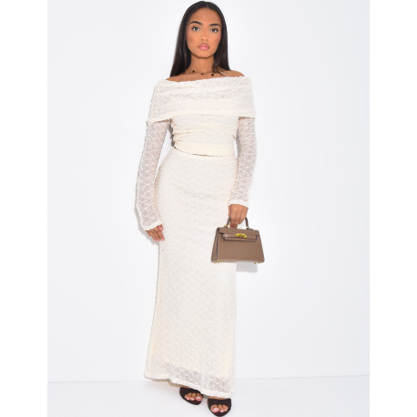 Ensemble jupe longue et top col bateau en tissu texturé