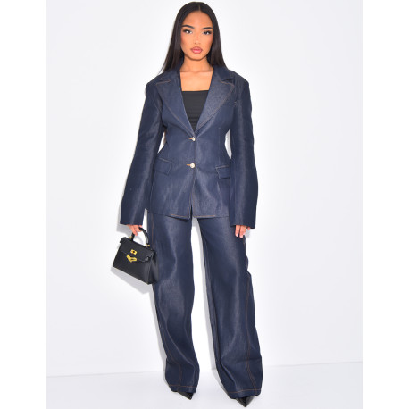 Ensemble en jeans veste de blazer et pantalon coupe droite