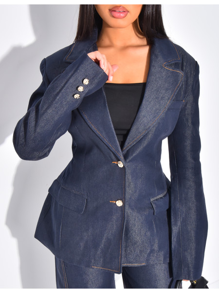 Ensemble en jeans veste de blazer et pantalon coupe droite