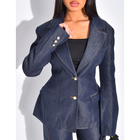 Ensemble en jeans veste de blazer et pantalon coupe droite
