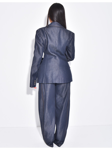 Ensemble en jeans veste de blazer et pantalon coupe droite