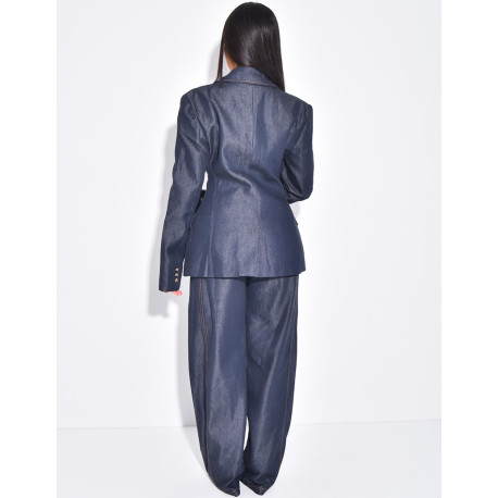 Ensemble en jeans veste de blazer et pantalon coupe droite