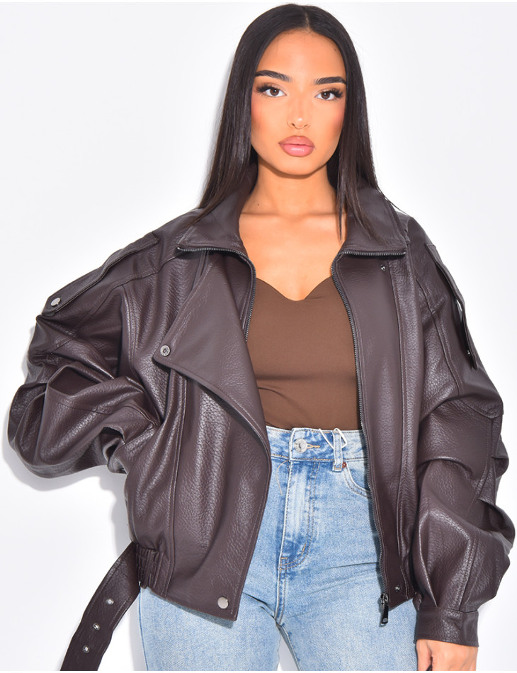 Veste bombardier en similicuir grainé