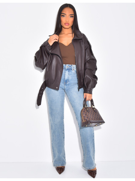 Veste bombardier en similicuir grainé