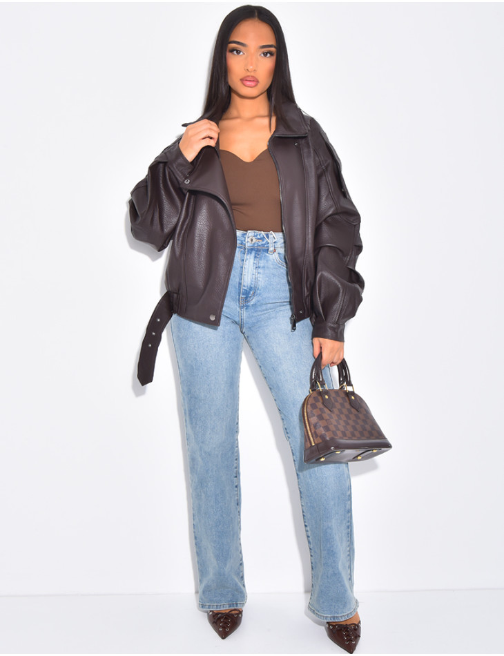 Veste bombardier en similicuir grainé