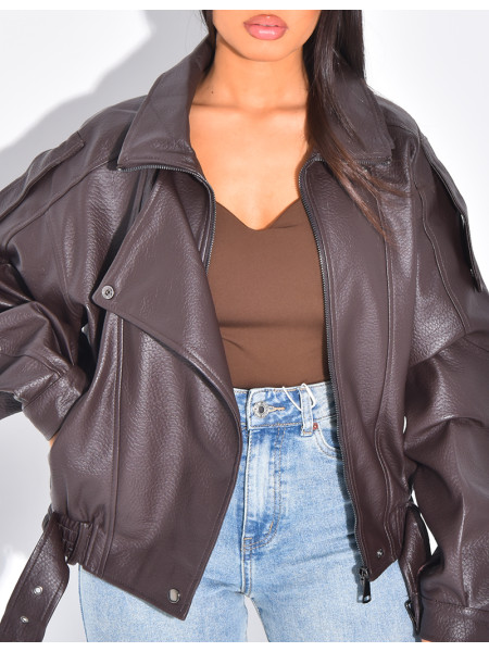 Veste bombardier en similicuir grainé