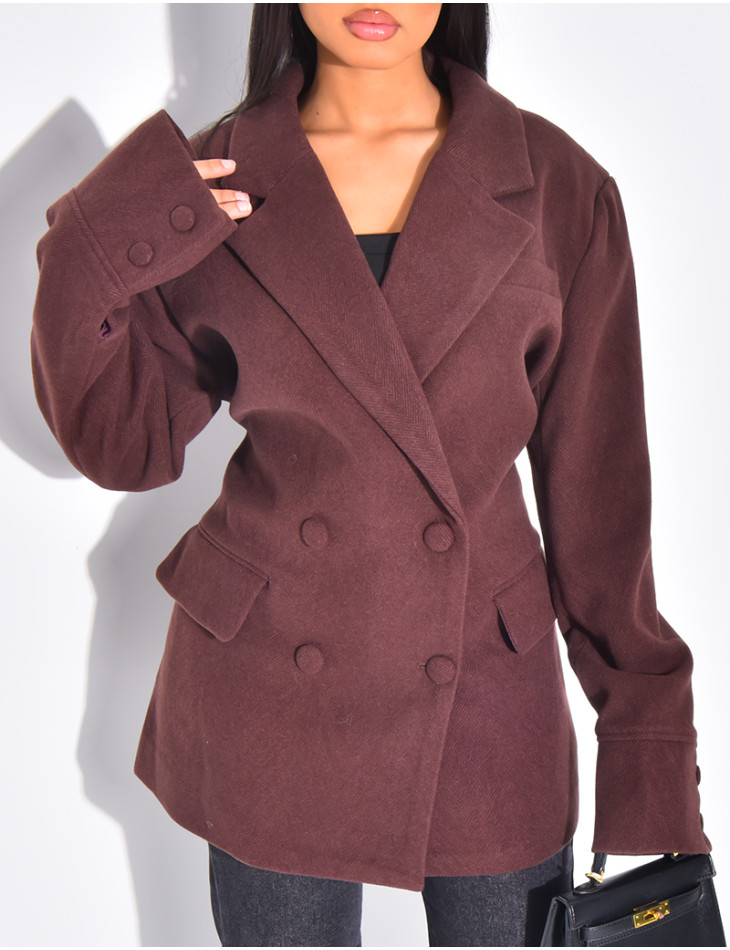 Oversize-Blazer aus Wolle mit doppelter Knopfleiste und tailliertem Rücken