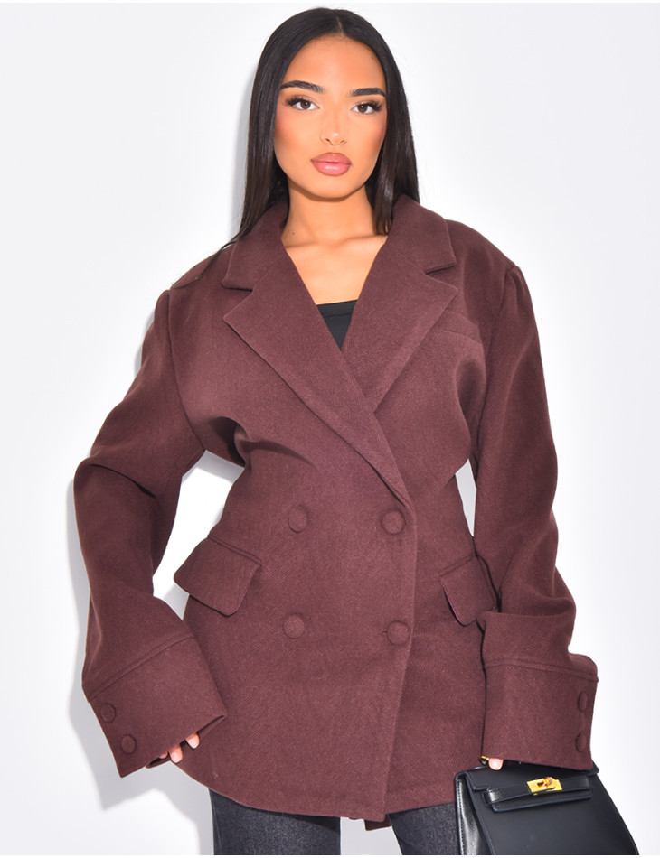 Blazer oversize en laine à boutonnage croisé cintrée dans le dos