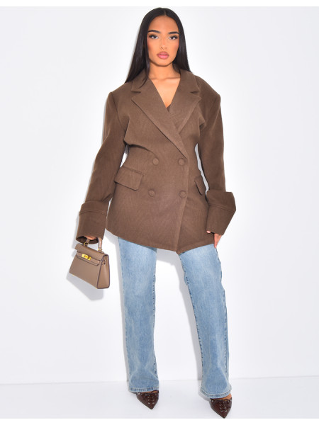 Oversize-Blazer aus Wolle mit doppelter Knopfleiste und tailliertem Rücken