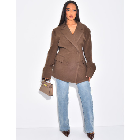 Oversize-Blazer aus Wolle mit doppelter Knopfleiste und tailliertem Rücken