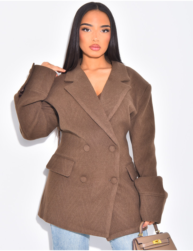 Blazer oversize en laine à boutonnage croisé cintrée dans le dos