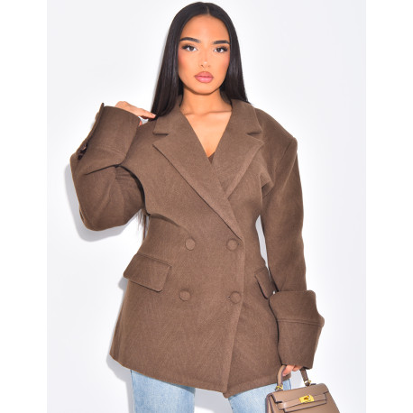 Blazer oversize en laine à boutonnage croisé cintrée dans le dos