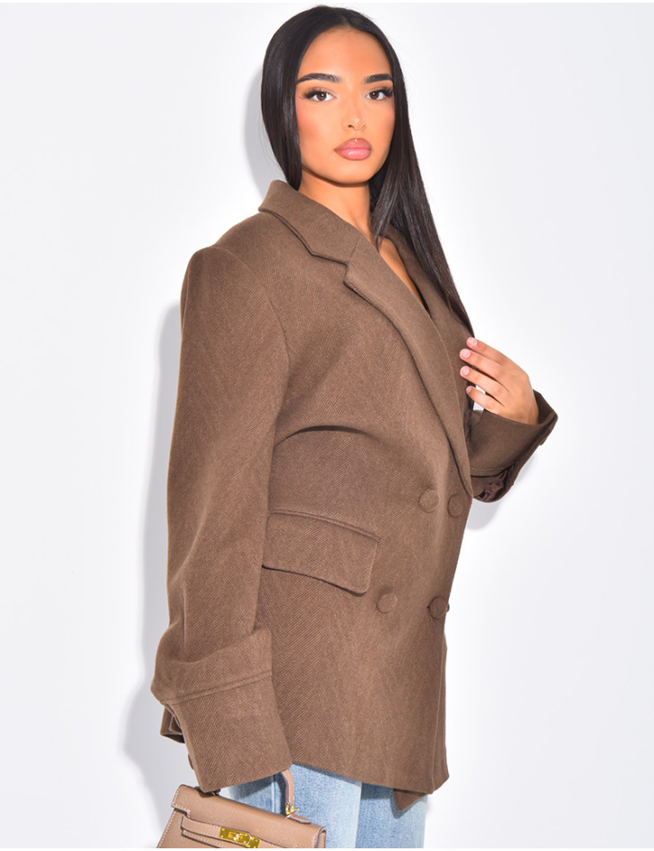 Oversize-Blazer aus Wolle mit doppelter Knopfleiste und tailliertem Rücken