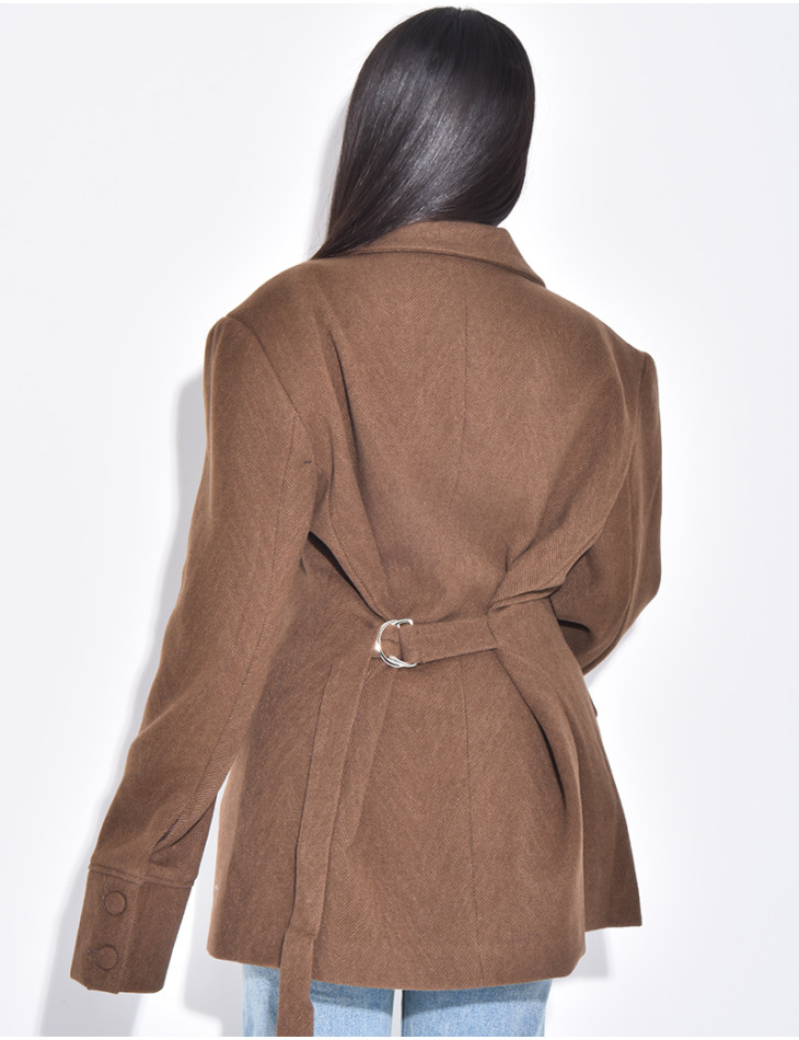 Oversize-Blazer aus Wolle mit doppelter Knopfleiste und tailliertem Rücken