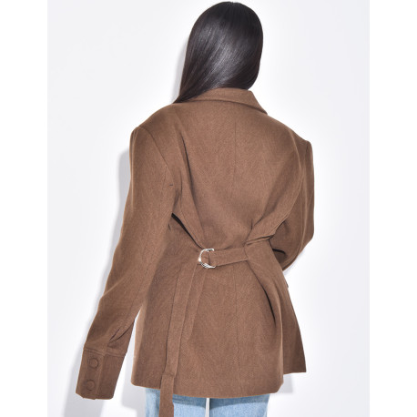Oversize-Blazer aus Wolle mit doppelter Knopfleiste und tailliertem Rücken