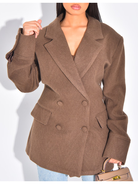Oversize-Blazer aus Wolle mit doppelter Knopfleiste und tailliertem Rücken