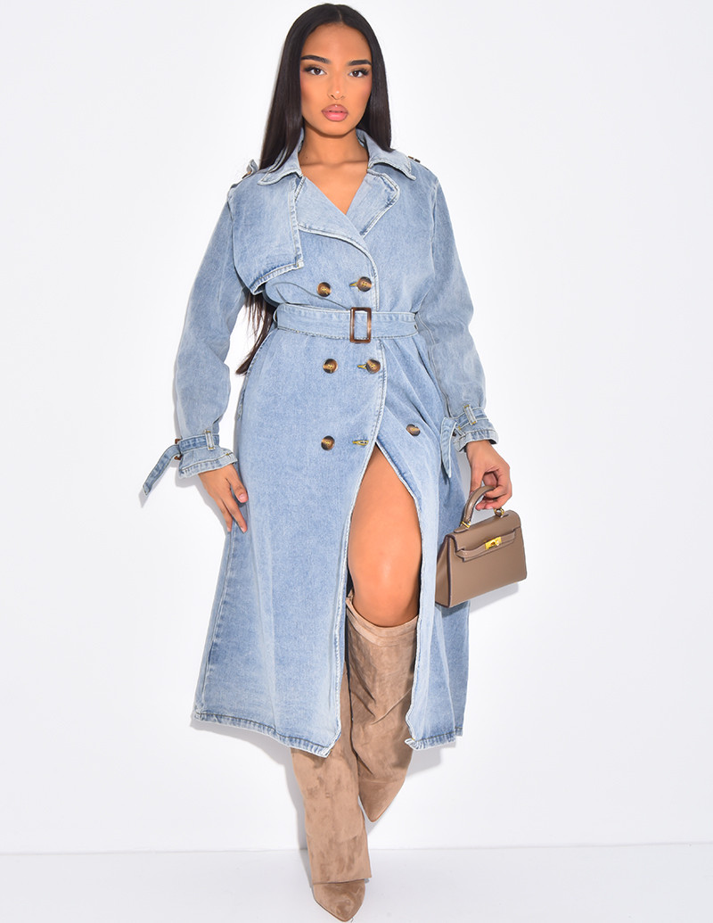 Trench oversize en jeans à...