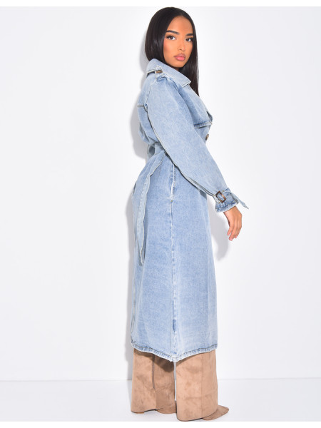 Oversized jeans trench coat with tie