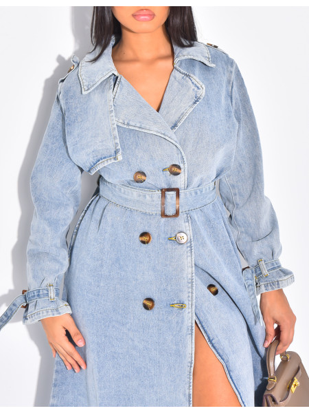 Oversized jeans trench coat with tie